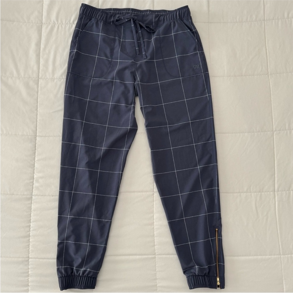 Albion Fit Jetsetter Windowpane Navy Joggers Size Small Ankle Zip